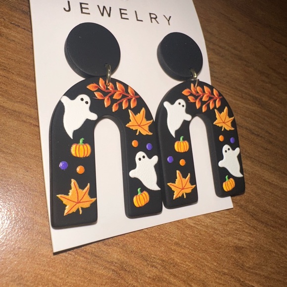 ‘Halloween Nights’ rainbow arch Halloween ghost fall polymer clay earrings! - Picture 4 of 6